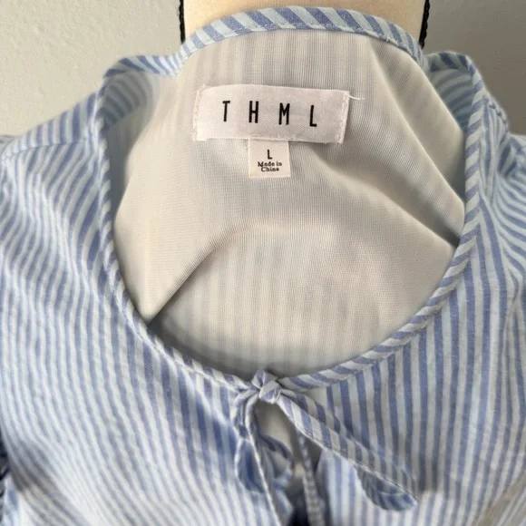 THML Blue and White Striped Cotton Sun Dress with Tassels & Embroidered Details - Picture 9 of 14